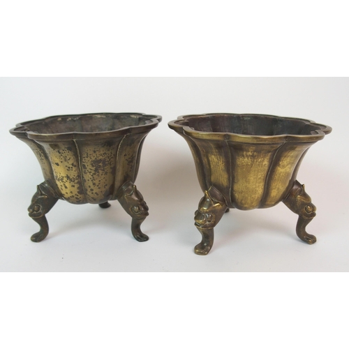 115 - A PAIR OF CHINESE BRONZE NONAGON SHAPED CENSERS