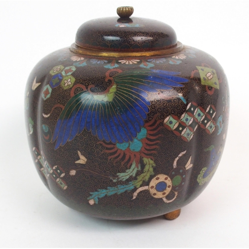 141 - A CLOISONNE LOBED VASE AND COVER