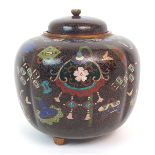 141 - A CLOISONNE LOBED VASE AND COVER