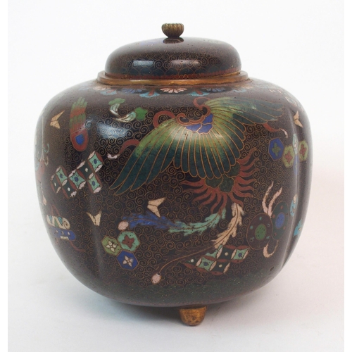 141 - A CLOISONNE LOBED VASE AND COVER