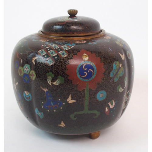 141 - A CLOISONNE LOBED VASE AND COVER