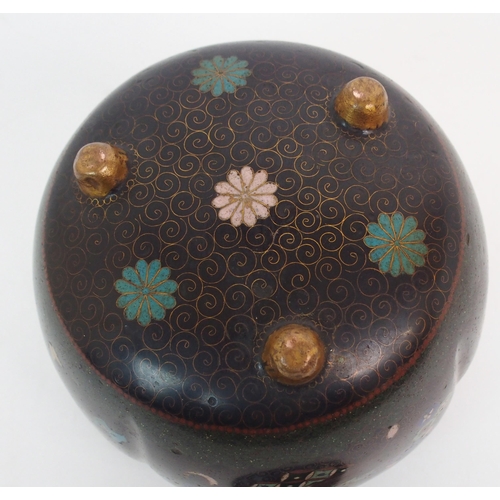 141 - A CLOISONNE LOBED VASE AND COVER