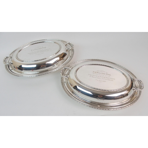 160 - A PAIR OF SILVER ENTREE DISHES AND COVERS