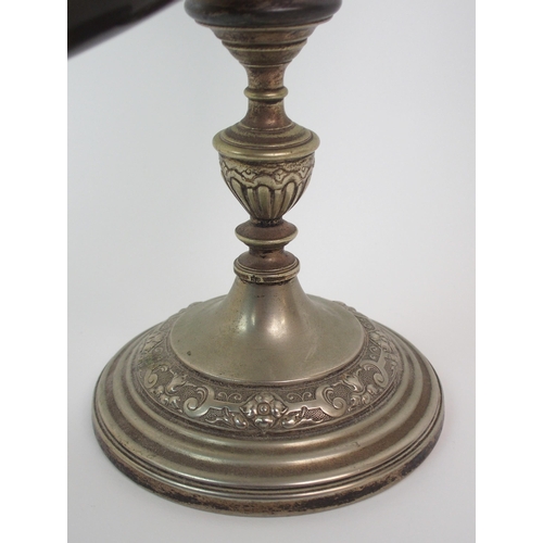 176 - A SILVER PLATE MOUNTED COW HORN CENTREPIECE