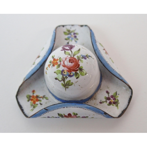 183 - A CONTINENTAL WHITE METAL AND ENAMEL TEA STRAINER