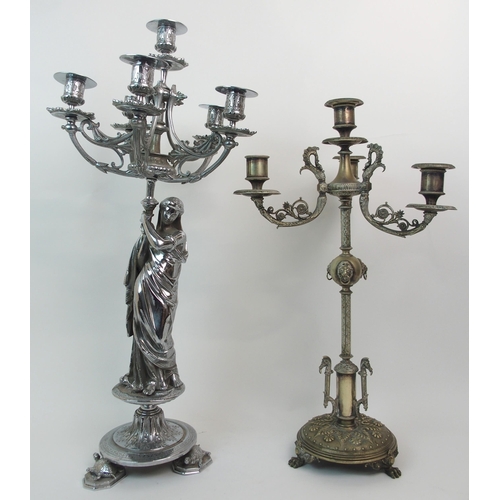 193 - A CONTINENTAL SILVER PLATED FIVE-LIGHT CANDELABRA