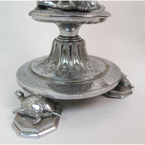 193 - A CONTINENTAL SILVER PLATED FIVE-LIGHT CANDELABRA