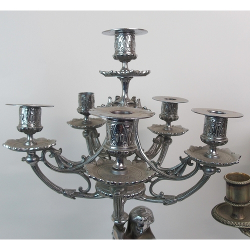 193 - A CONTINENTAL SILVER PLATED FIVE-LIGHT CANDELABRA