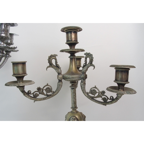 193 - A CONTINENTAL SILVER PLATED FIVE-LIGHT CANDELABRA