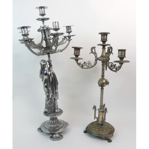 193 - A CONTINENTAL SILVER PLATED FIVE-LIGHT CANDELABRA