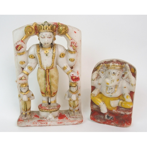 22 - AN INDIAN WHITE MARBLE  PAINTED AND GILT SCULPTURE OF GANESH