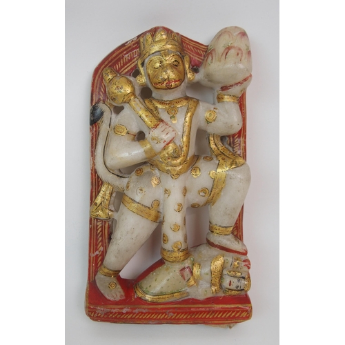 22 - AN INDIAN WHITE MARBLE  PAINTED AND GILT SCULPTURE OF GANESH