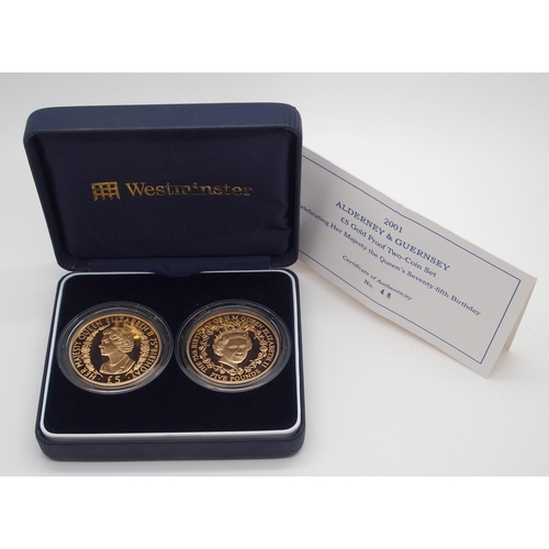 297 - A WESTMINSTER 2001 ALDERNEY AND GUERNSEY �5 GOLD PROOF TWO COIN SET