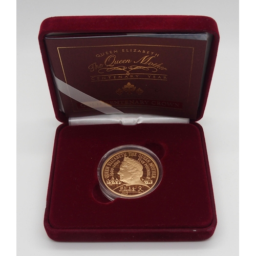 298 - A ROYAL MINT QUEEN MOTHER'S CENTENARY YEAR �5 GOLD PROOF COIN