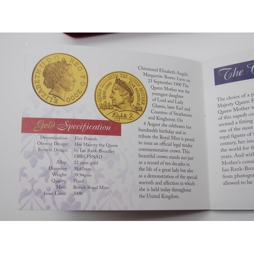 298 - A ROYAL MINT QUEEN MOTHER'S CENTENARY YEAR �5 GOLD PROOF COIN