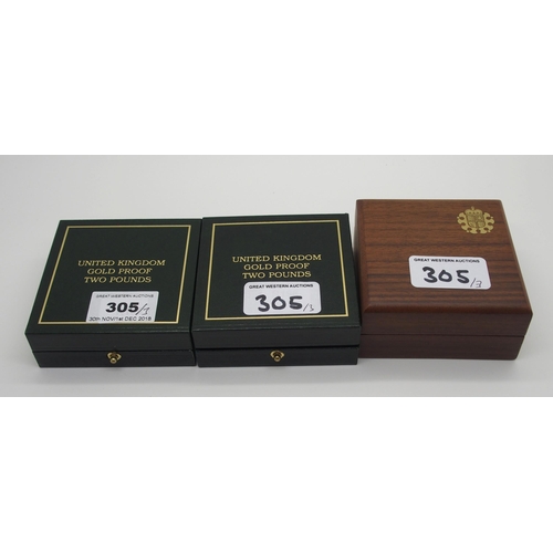 305 - THREE ROYAL MINT GOLD PROOF �2 COINS