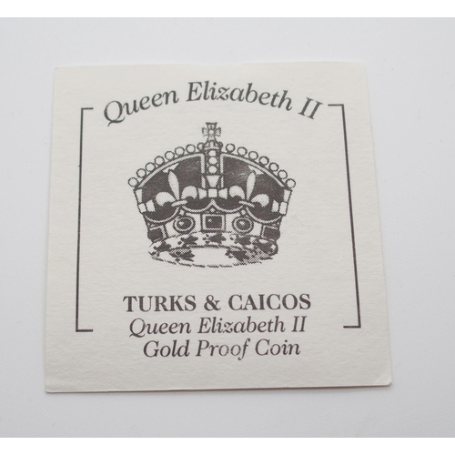 308 - A WESTMINSTER TURKS & CAICOS QUEEN ELIZABETH GOLD PROOF 100 CROWNS COIN