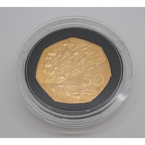 318 - A ROYAL MINT GOLD PROOF D-DAY COMMEMORATIVE FIFTY PENCE COIN