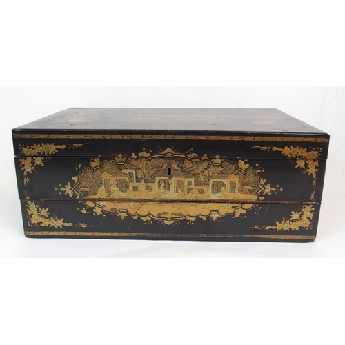 44 - A CHINESE EXPORT BLACK AND GOLD LACQUERED WRITING SLOPE