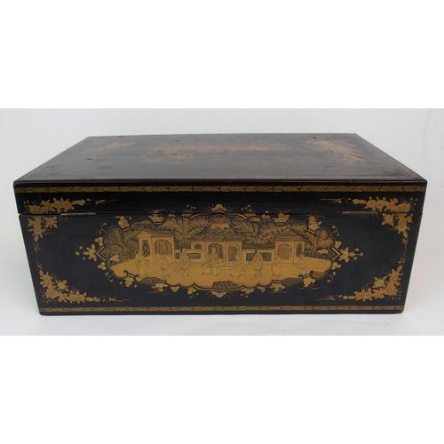 44 - A CHINESE EXPORT BLACK AND GOLD LACQUERED WRITING SLOPE