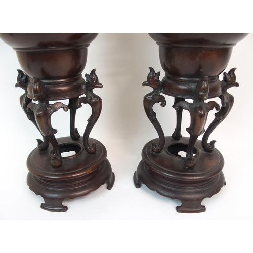 47 - A CHINESE BRONZE BALUSTER TABLE LAMP TWO-HANDLED VASE