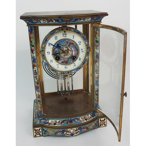 567 - A FRENCH CHAMPLEVE ENAMEL MANTLE CLOCK