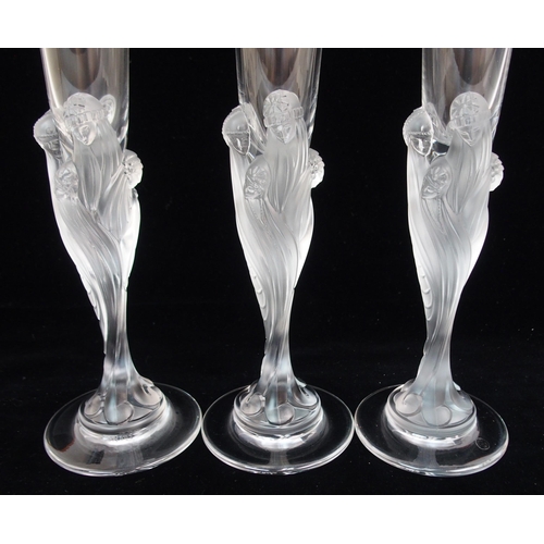 584 - THREE ERTE CRYSTAL MAJESTIC PATTERN CHAMPAGNE FLUTES