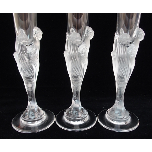 584 - THREE ERTE CRYSTAL MAJESTIC PATTERN CHAMPAGNE FLUTES