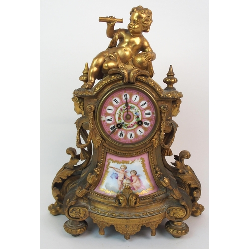 588 - A LATE 19TH CENTURY FRENCH ORMOLU AND PORCELAIN MOUNTED MANTEL CLOCK