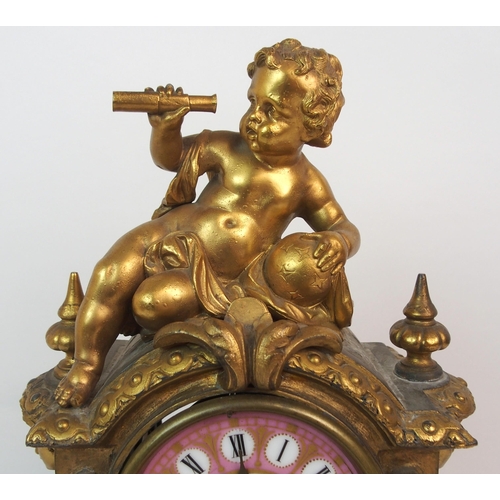 588 - A LATE 19TH CENTURY FRENCH ORMOLU AND PORCELAIN MOUNTED MANTEL CLOCK