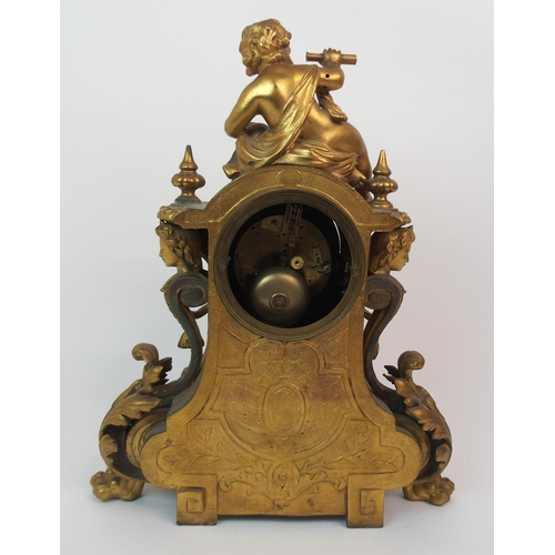 588 - A LATE 19TH CENTURY FRENCH ORMOLU AND PORCELAIN MOUNTED MANTEL CLOCK