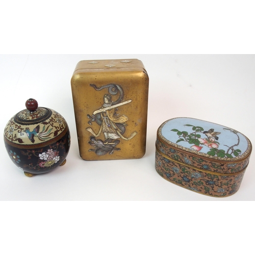 59 - A CHINESE CLOISONNE OVAL BOX AND COVER
