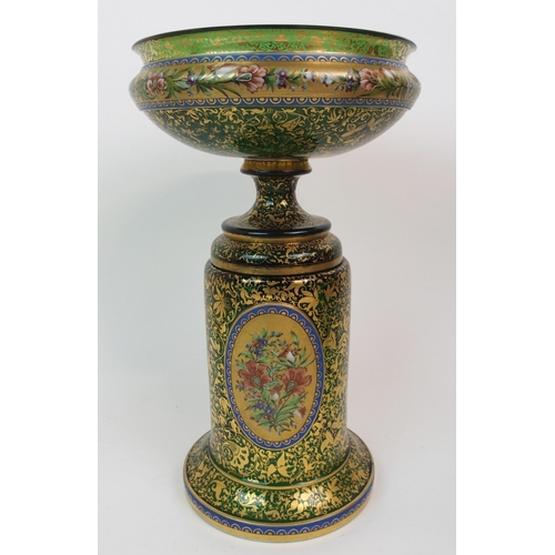 591 - A 19TH CENTURY BOHEMIAN GREEN GLASS CENTREPIECE