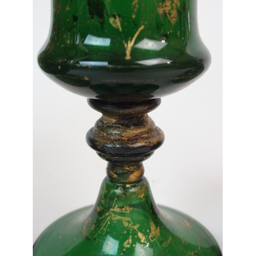 591 - A 19TH CENTURY BOHEMIAN GREEN GLASS CENTREPIECE