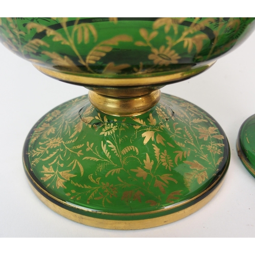 591 - A 19TH CENTURY BOHEMIAN GREEN GLASS CENTREPIECE