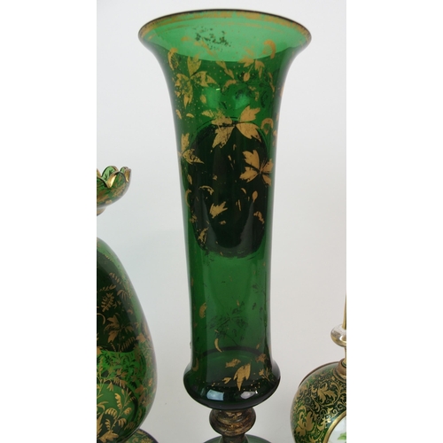 591 - A 19TH CENTURY BOHEMIAN GREEN GLASS CENTREPIECE