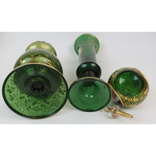 591 - A 19TH CENTURY BOHEMIAN GREEN GLASS CENTREPIECE