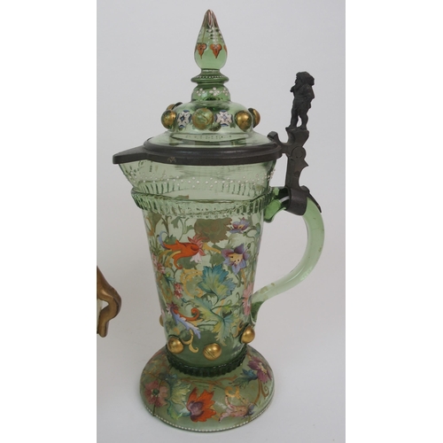 591 - A 19TH CENTURY BOHEMIAN GREEN GLASS CENTREPIECE