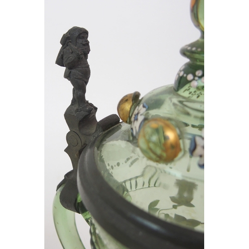 591 - A 19TH CENTURY BOHEMIAN GREEN GLASS CENTREPIECE