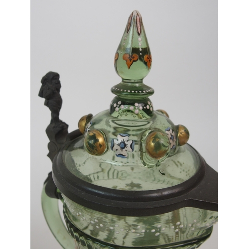 591 - A 19TH CENTURY BOHEMIAN GREEN GLASS CENTREPIECE