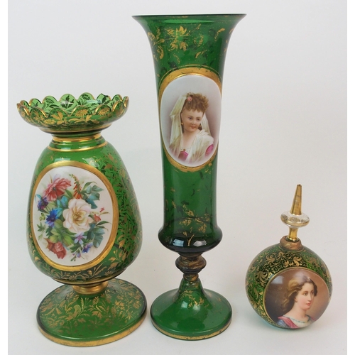 591 - A 19TH CENTURY BOHEMIAN GREEN GLASS CENTREPIECE