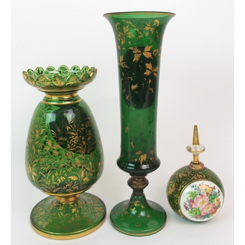 591 - A 19TH CENTURY BOHEMIAN GREEN GLASS CENTREPIECE