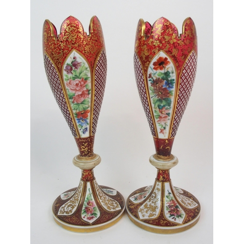 592 - A PAIR OF 19TH CENTURY BOHEMIAN CRANBERRY GLASS VASES