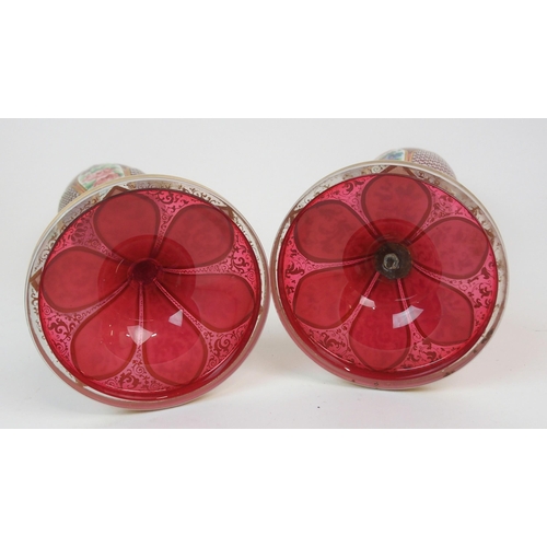 592 - A PAIR OF 19TH CENTURY BOHEMIAN CRANBERRY GLASS VASES