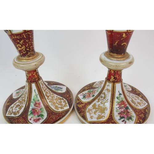 592 - A PAIR OF 19TH CENTURY BOHEMIAN CRANBERRY GLASS VASES