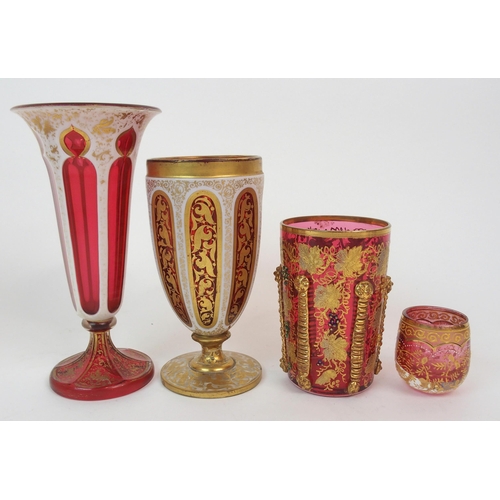 592 - A PAIR OF 19TH CENTURY BOHEMIAN CRANBERRY GLASS VASES