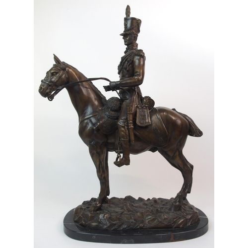 594 - AFTER JOHN SKEAPING -  A BRONZE OF A PRUSSIAN HUSSAR