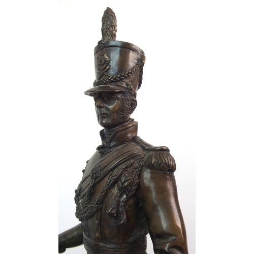 594 - AFTER JOHN SKEAPING -  A BRONZE OF A PRUSSIAN HUSSAR