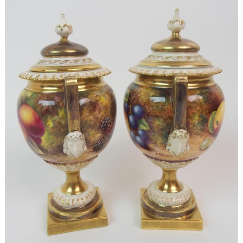 599 - A PAIR OF ROYAL WORCESTER TWO-HANDLED JARS AND COVERS