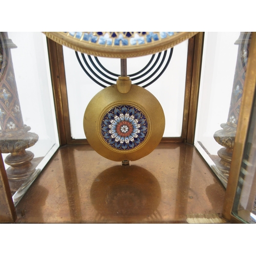 607 - A FRENCH CHAMPLEVE ENAMEL  BRASS AND GLASS MANTLE CLOCK